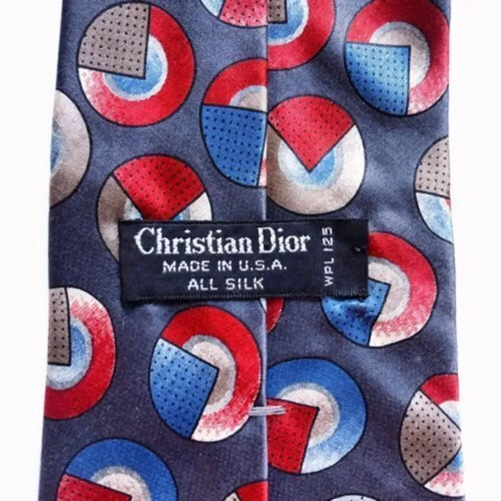 Vintage CHRISTIAN DIOR 100% Silk Abstract Geometric Print Neck Tie Made in USA‎
